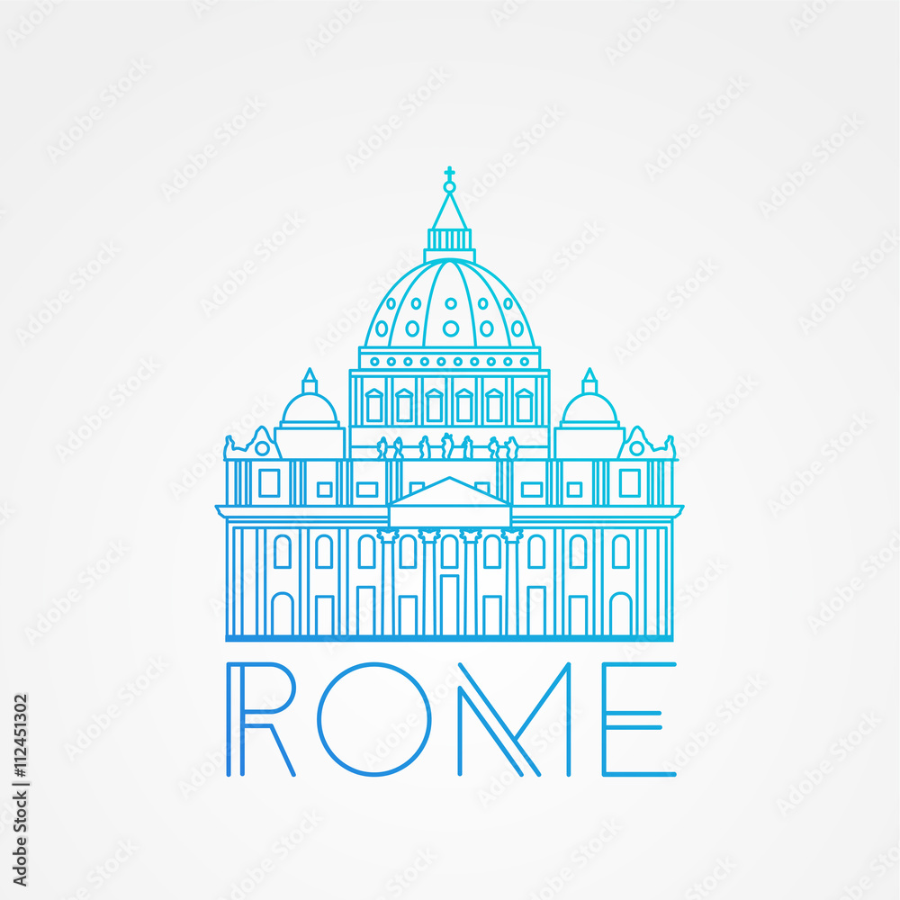 St. Peter's Cathedral, Rome, Italy. Hand drawn vector illustration isolated on white background. Saint Pietro Basilica.