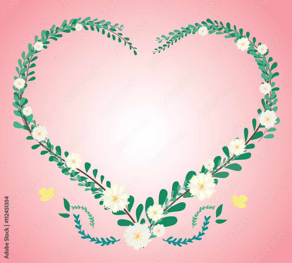 pastel heart leaf and flower crown and space background vector
