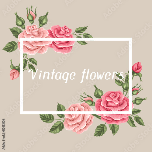 Background with vintage roses. Decorative retro flowers. Image for wedding invitations, romantic cards, booklets
