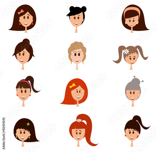 Set of woman cartoon faces.