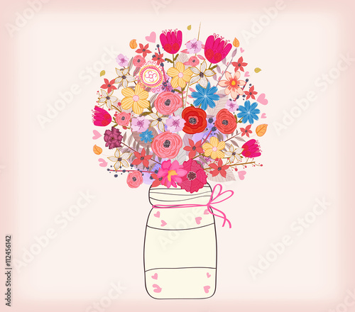 Watercolor painting bunch of flowers in a vase