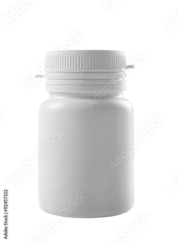 White plastic medicine bottle isolated on white