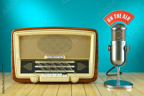 Картината върху платно Retro radio and studio microphone. ON THE AIR concept 3d