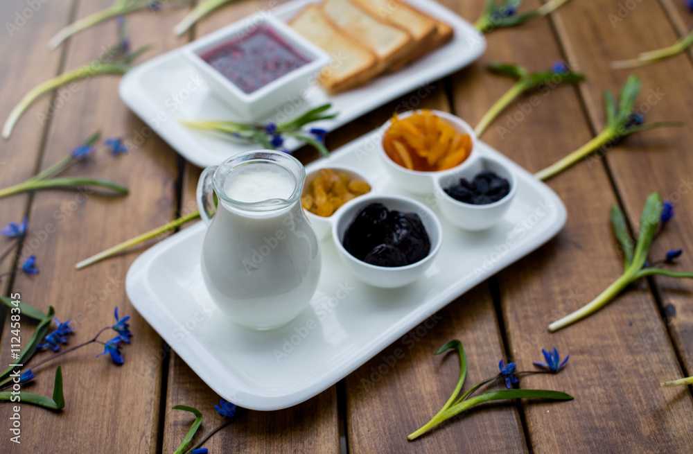 healthy breakfast. natural yoghurt with ingredients