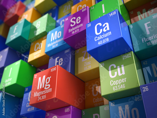 Essential chemical minerals and microelements - 3d render photo