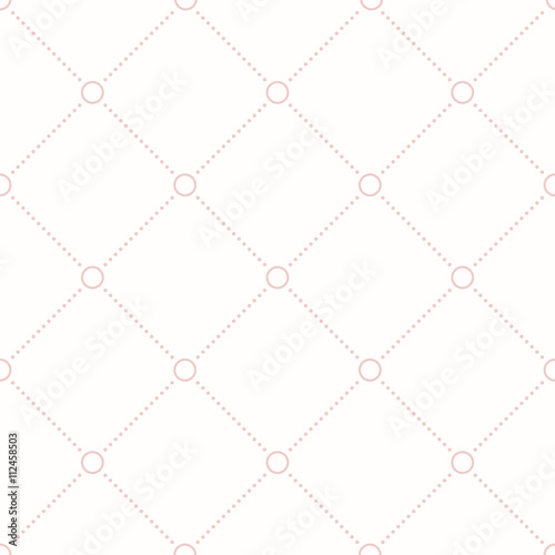 Geometric repeating vector ornament with diagonal dotted lines. Seamless abstract modern pattern. Pink pattern