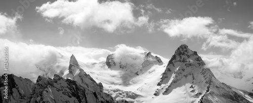 Black and white panorama mountains in cloud photo