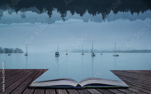 Bild auf Leinwand Stunning impossible puzzling conceptual landscape image of lake