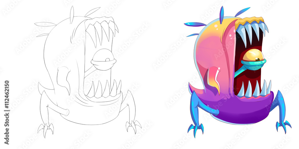 Coloring Book and Monster Creature Character Design Set 44 Big Mouth Teeth  Man-Eating Creature Monster isolated on White Background Realistic Fantasy  Cartoon Style Character Story Card Sticker Design Stock Illustration | Adobe