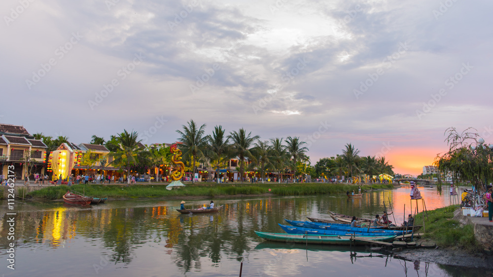 riverscape in sunset at Hoi An town world heritage unesco