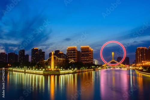 Vászonkép Night scene cityscape of Tianjin ferris wheel,Tianjin eyes  in t