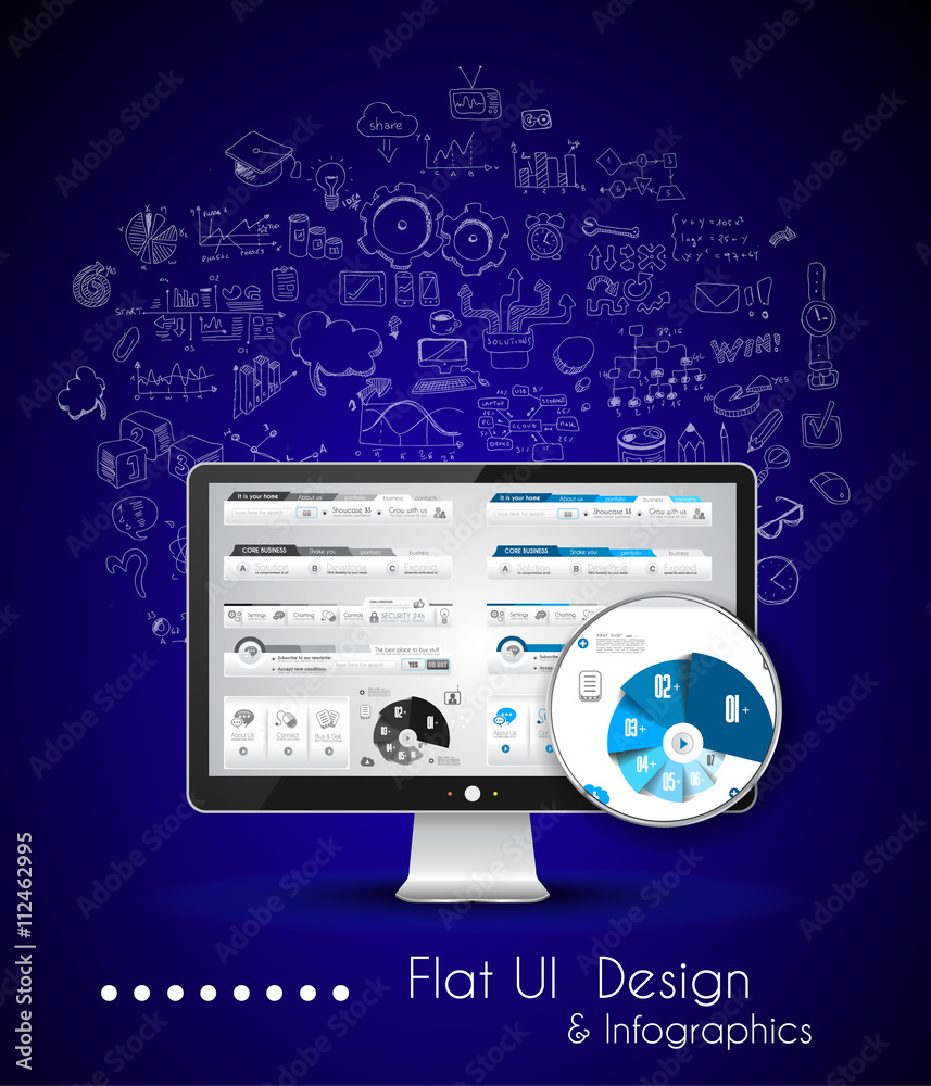 Business Solution and Idea Conceptual background with a desktop pc Business Solution and Idea Conceptual background with a desktop pc
