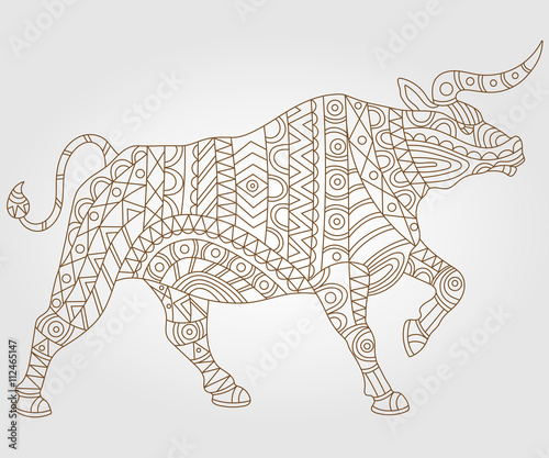 Contour illustration with abstract bull  dark outline on a light background