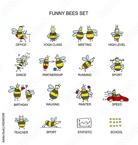 Funny bee collection, sketch for your design