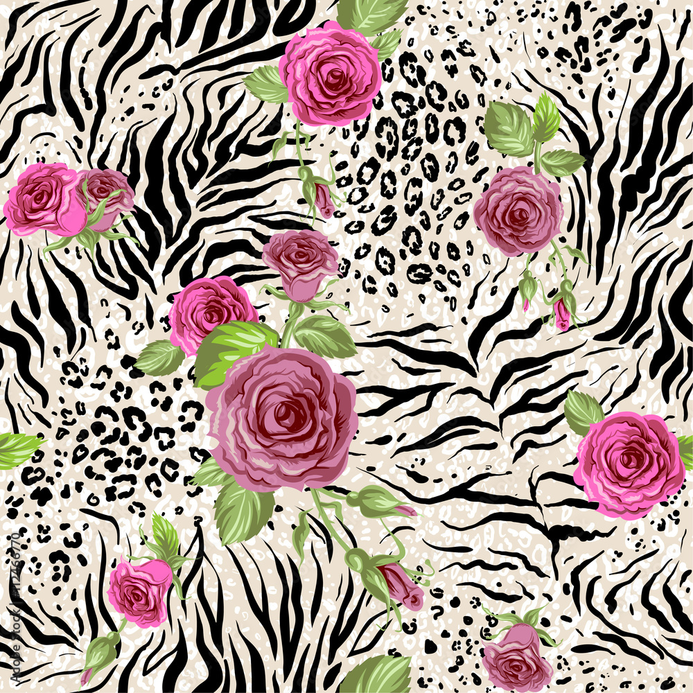 Obraz premium Róża na abstrakcyjnym wydruku zwierząt