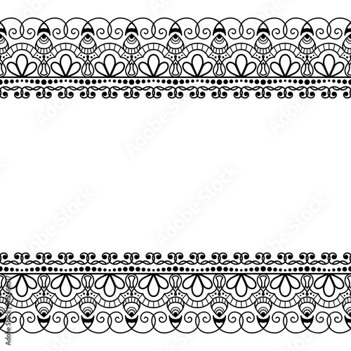 Seamless pattern mehndi borders in Indian style with flowers for tattoo or card on white background.