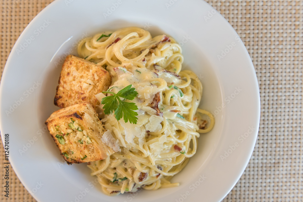 Spaghetti Carbonara with bacon and cheese Spaghetti Carbonara with bacon and cheese