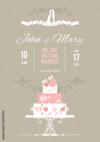 Vector wedding card with wedding cake