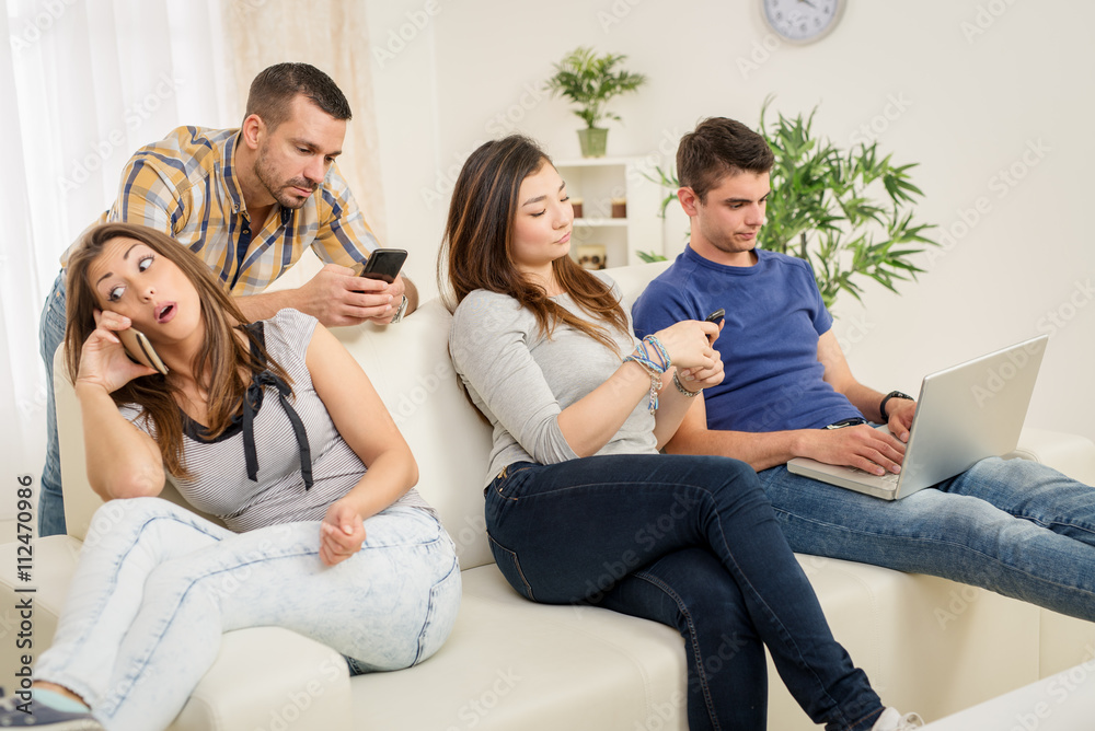 Friends Using Wireless Technology Friends Using Wireless Technology
