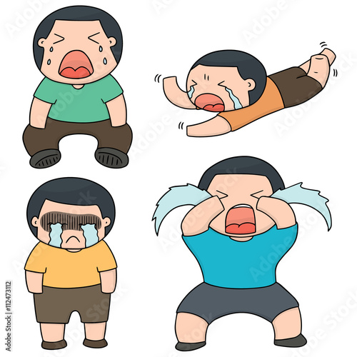 vector set of boy crying