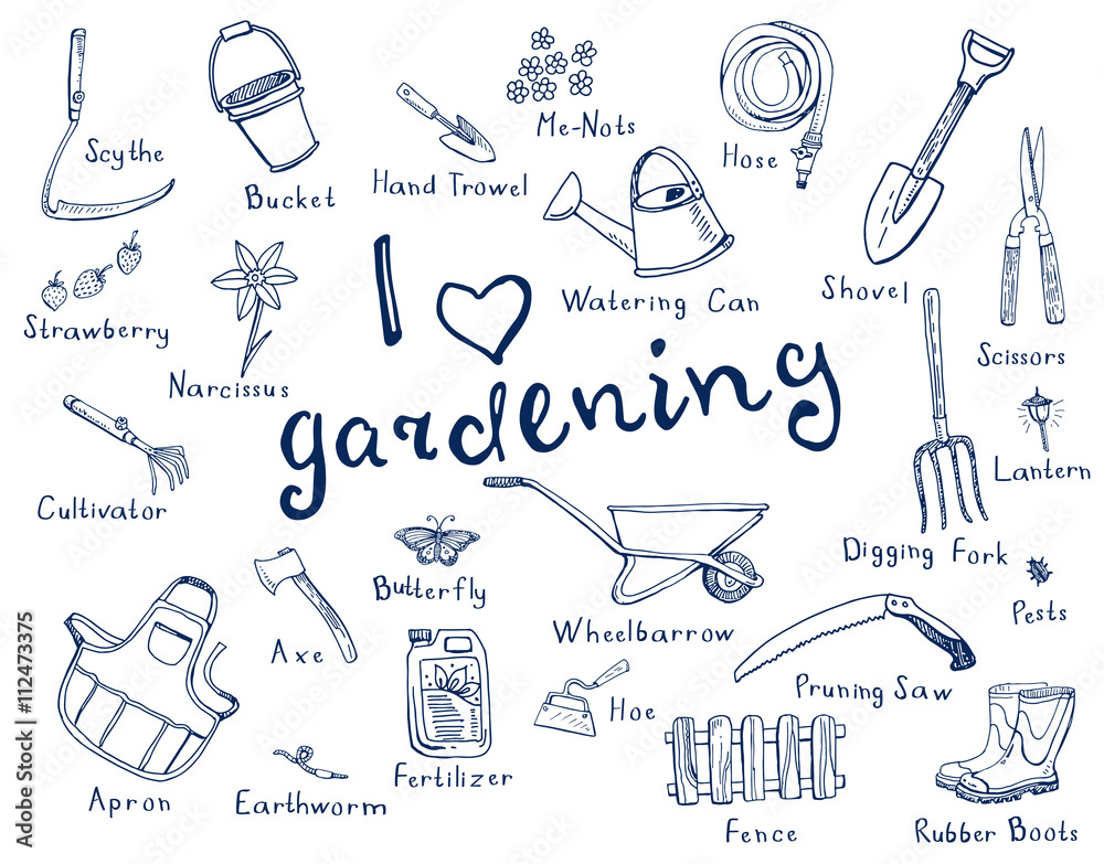 Gardening Tools With Names Stock Vector, Tools For Gardening Names