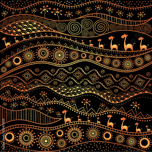 African hand-drawn ethno pattern, tribal background. Pattern can be used for wallpaper, web page background, others. Bright vector tribal texture.
