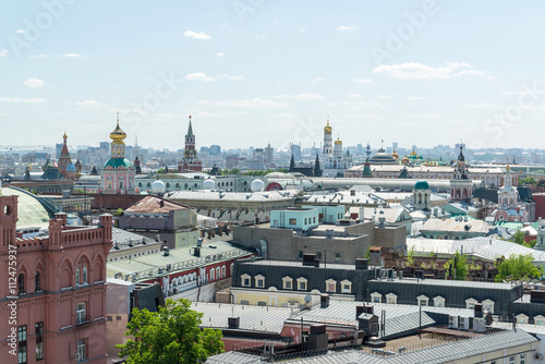 View to Downtown, Spassky tower, bell tower of Ivan the Great in Moscow. Russia