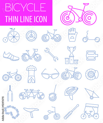 Bicycle icon set. Bike types. Vector illustration linear thin de