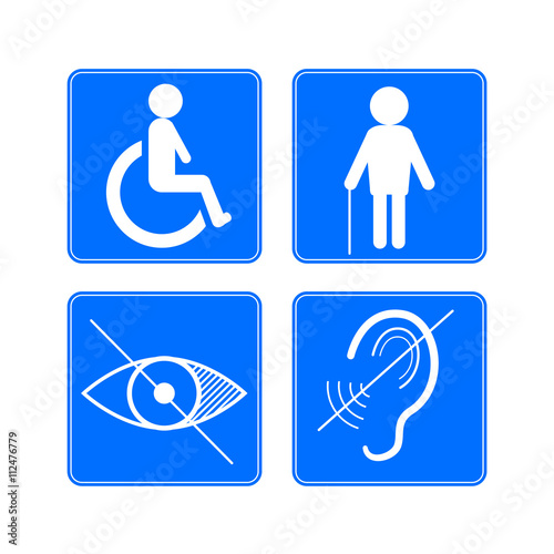 Disabled signs deaf, blind, and wheelchair vector icons