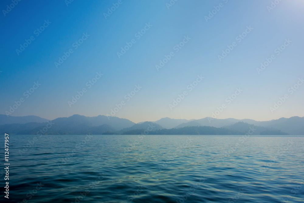Simple sea and mountain, Blue Sea and shade of mountain as defoc