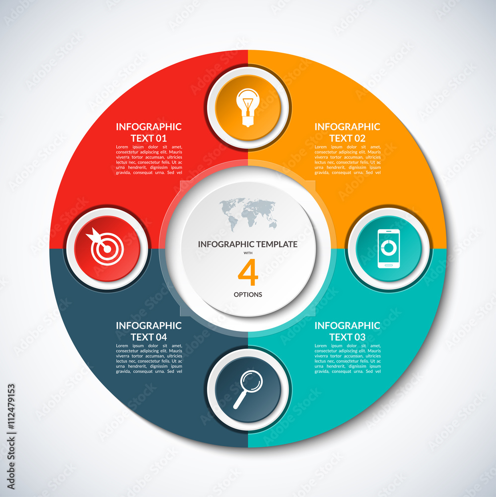 Vector infographic circle template with 4 options, steps, parts, segments