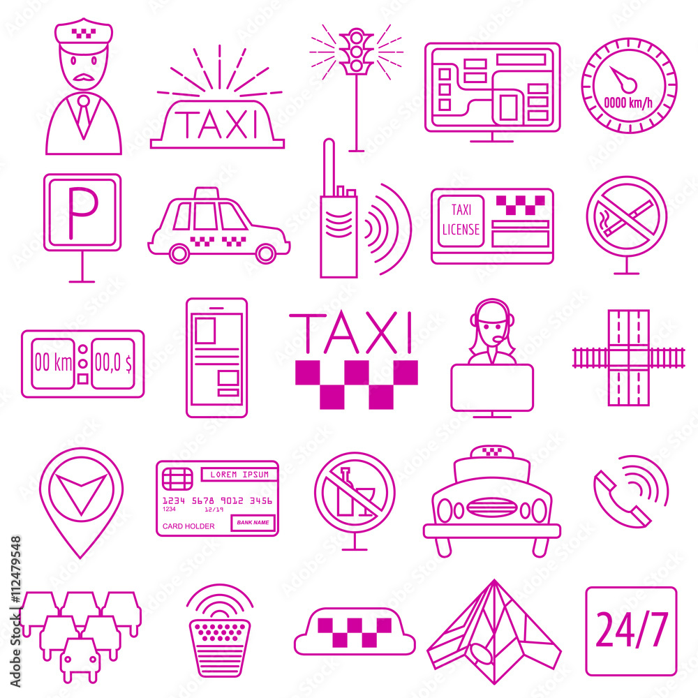 Taxi icon. Thin line icon design Taxi icon. Thin line icon design
