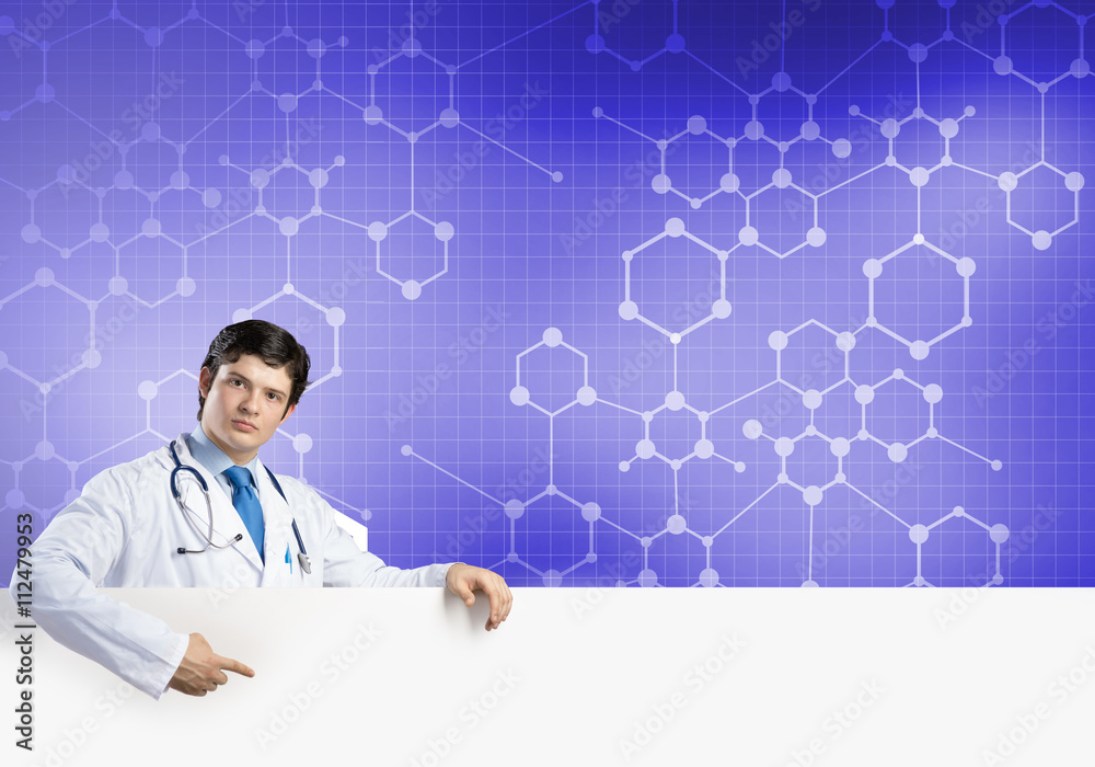 Doctor with banner Doctor with banner