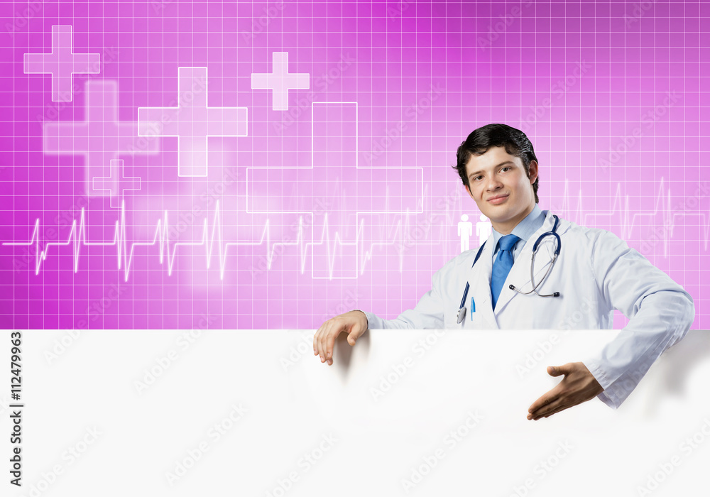 Doctor with banner Doctor with banner