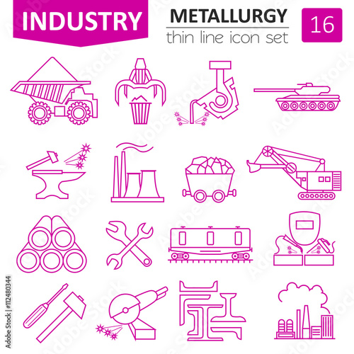 Metallurgy icon set. Thin line icon design