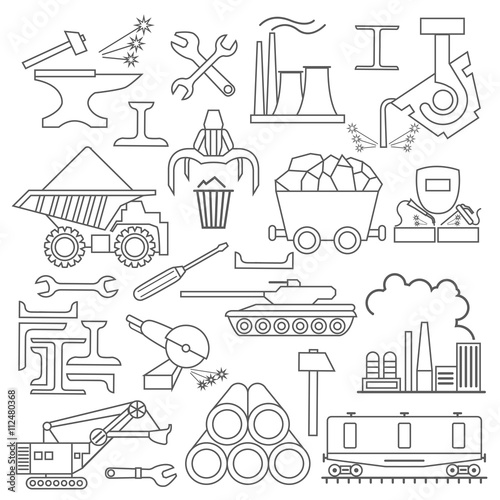 Metallurgy icon set. Thin line icon design