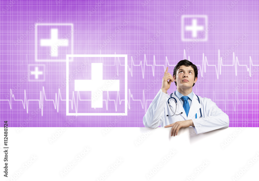 Doctor with banner
