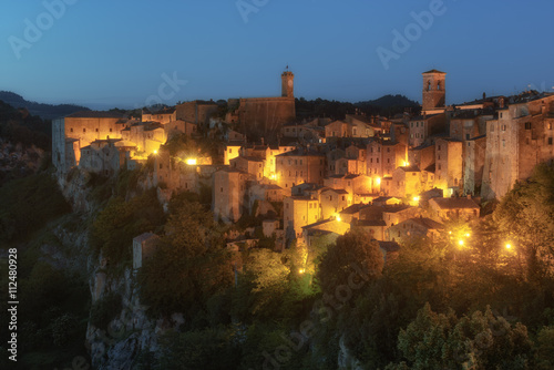 Evening images of the medieval town on the tufa rock in Tuscany,