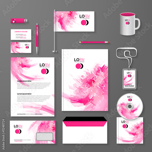 Abstract Corporate identity pink template. Vector company spots style for brandbook and guideline.