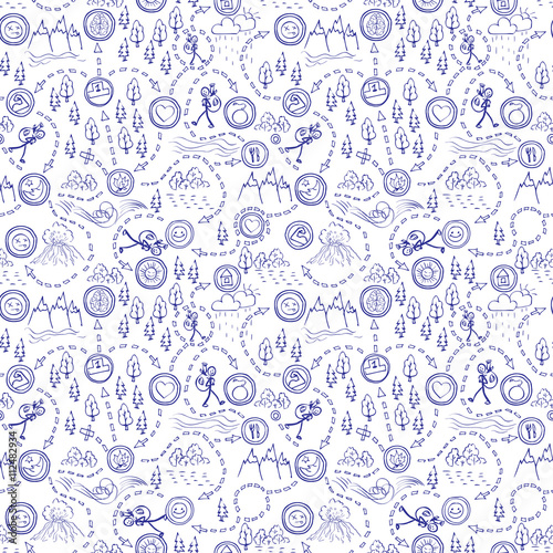 outdoor adventure hand drawn seamless pattern