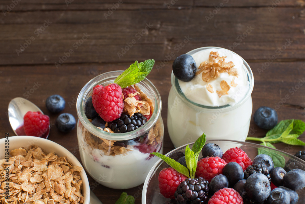 Berries, flakes and fresh greek yogurt Berries, flakes and fresh greek yogurt