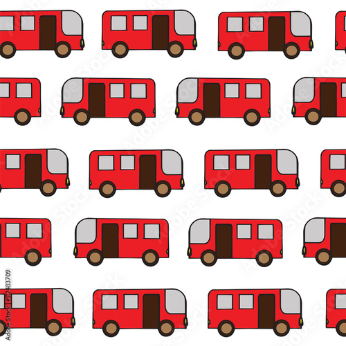 Seamless pattern with red bus