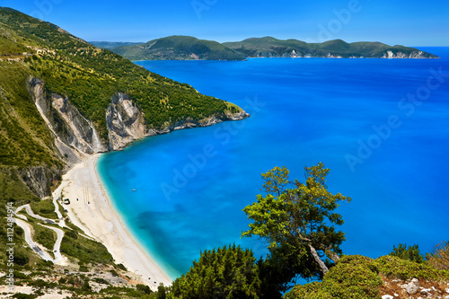 Greece. Ionian Islands - Cephalonia (Kefalonia). Myrtos beach - the most beautiful beach of the island and one of the most beautiful beaches in Europe