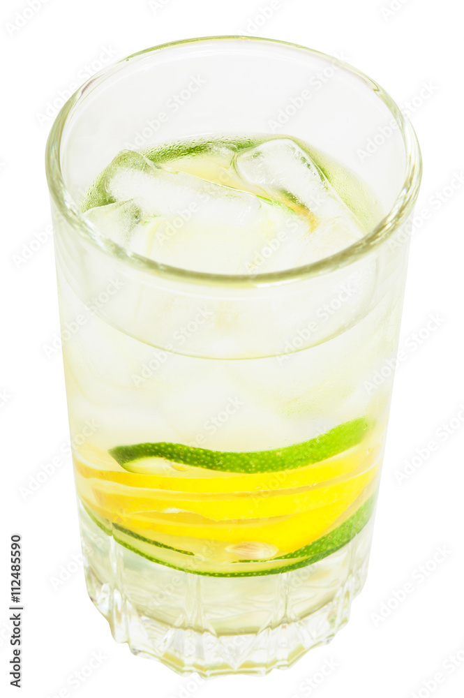above view of glass tumbler with lemonade drink above view of glass tumbler with lemonade drink
