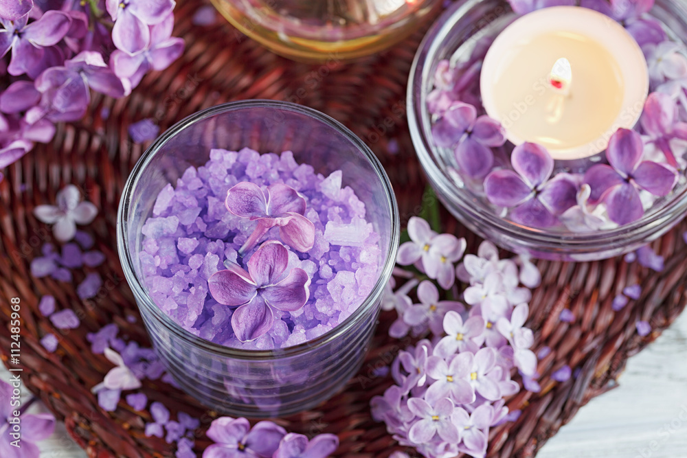 SPA concept: composition of spa treatment with natural sea salt, SPA concept: composition of spa treatment with natural sea salt,