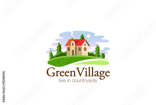 Village House Logo Real Estate design vector. Cottage Farm icon