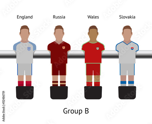 Table football game. foosball soccer player set. England, Russia, Wales, Slovakia