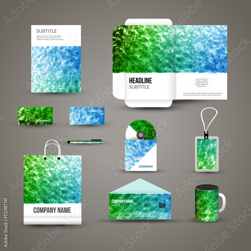 Corporate identity template with dotted background. Vector company dots style for brandbook and guideline, pen, cd disc, cup, letter, flag, business cards.