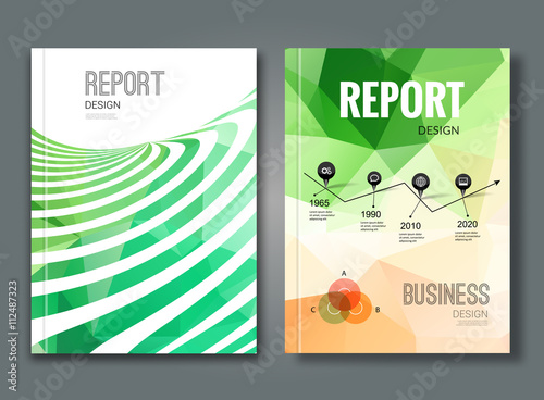 Set of trendy geometric triangular and other design style brochure cover template mockups, annual reports for business visual identity