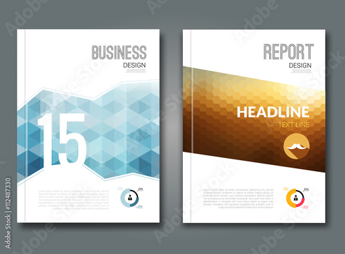 Set of trendy geometric triangular and other design style brochure cover template mockups, annual reports for business visual identity